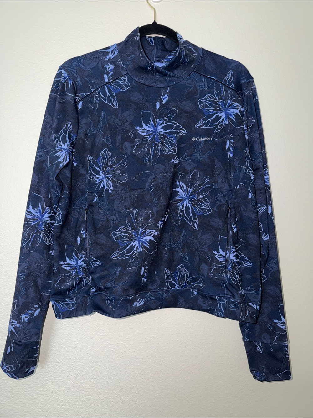 Columbia Women's Dark Blue Floral Funnel Neck Sweatshirt